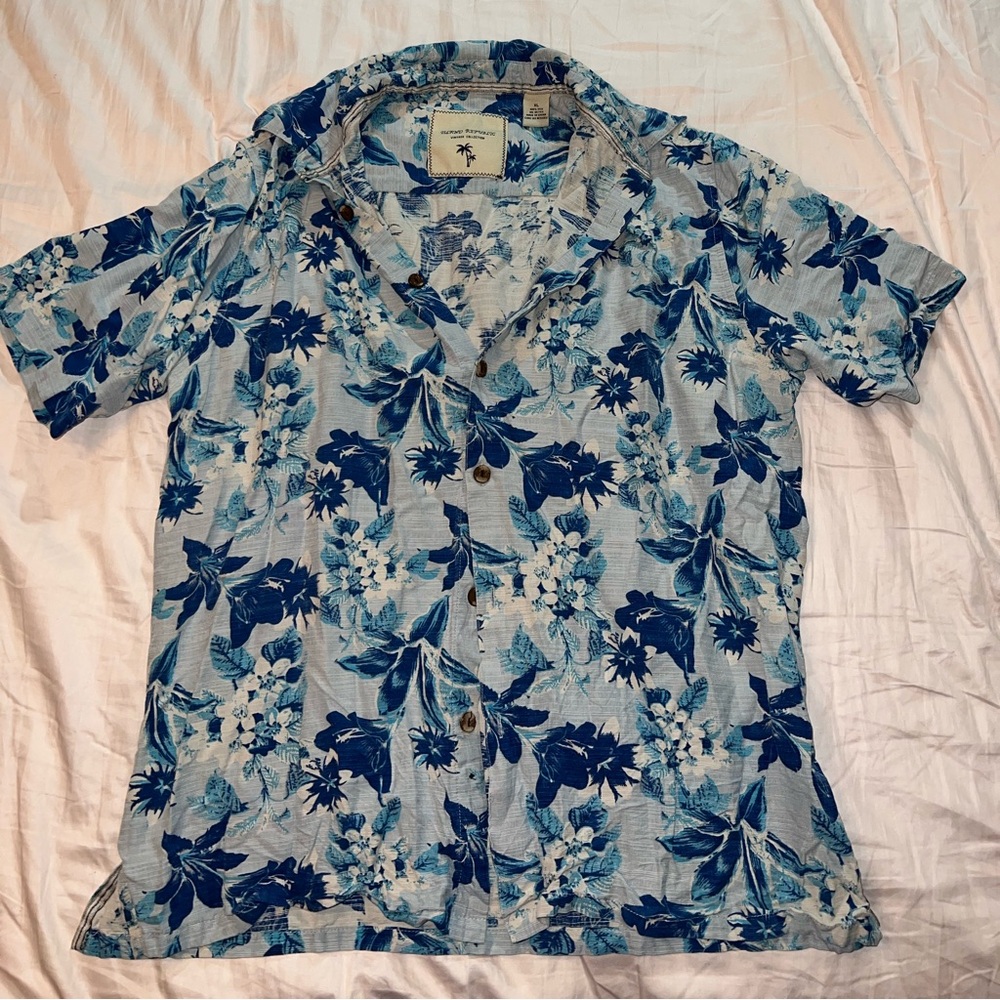 Island Republic Vintage Collection Hawaiian Shirt Blue White Size XL